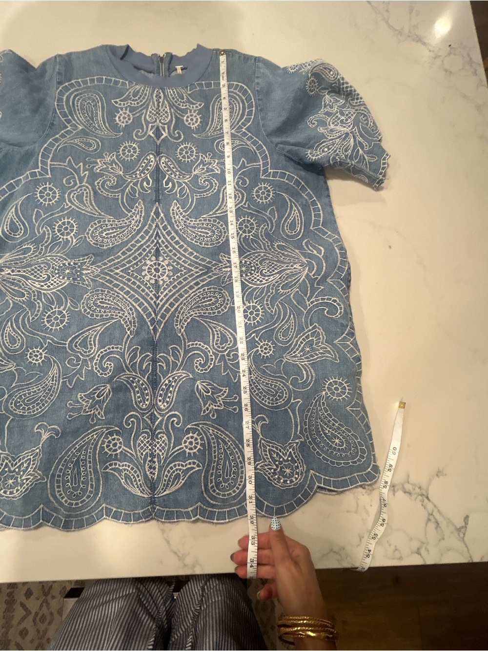 Free People Embroidered Denim Mini Dress Harlow size medium - Picture 6 of 7